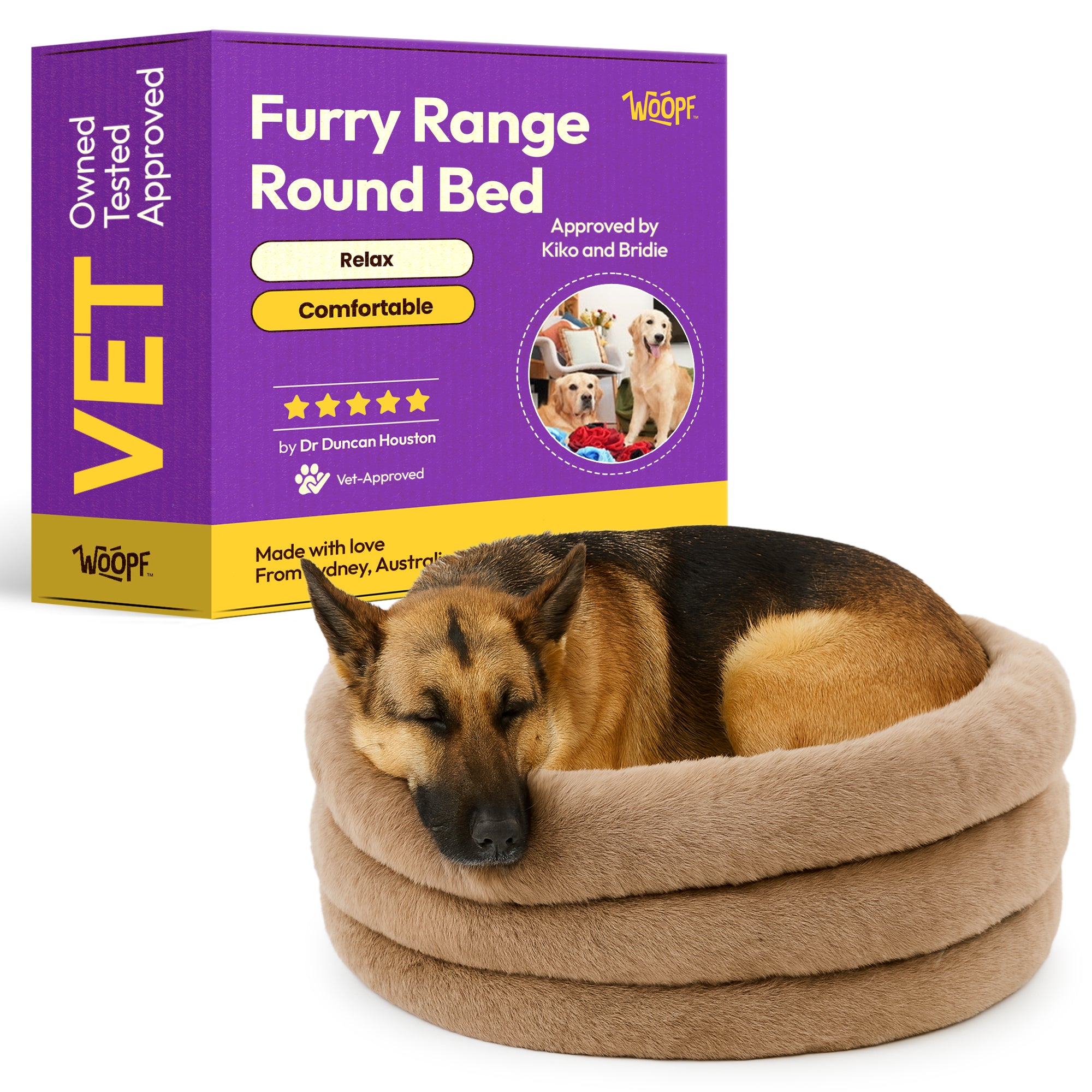 Furry Range Round Dog Cat Bed – Soft Fluffy Long Fur Velvet Feel Calming Pet Bed, Orthopedic Support, Anxiety Relief Nest, Washable Plush Cushion for Small Dogs & Cats