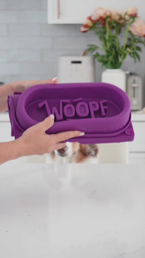 Purple | Licky Bowl Mat: Video of a gloved hand spreading food and berries over the Purple mat