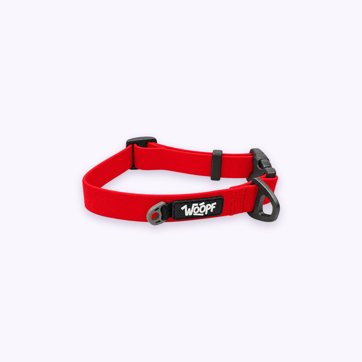 Red | Sealskin Collar: The Red collar on its own on a pale lavender background