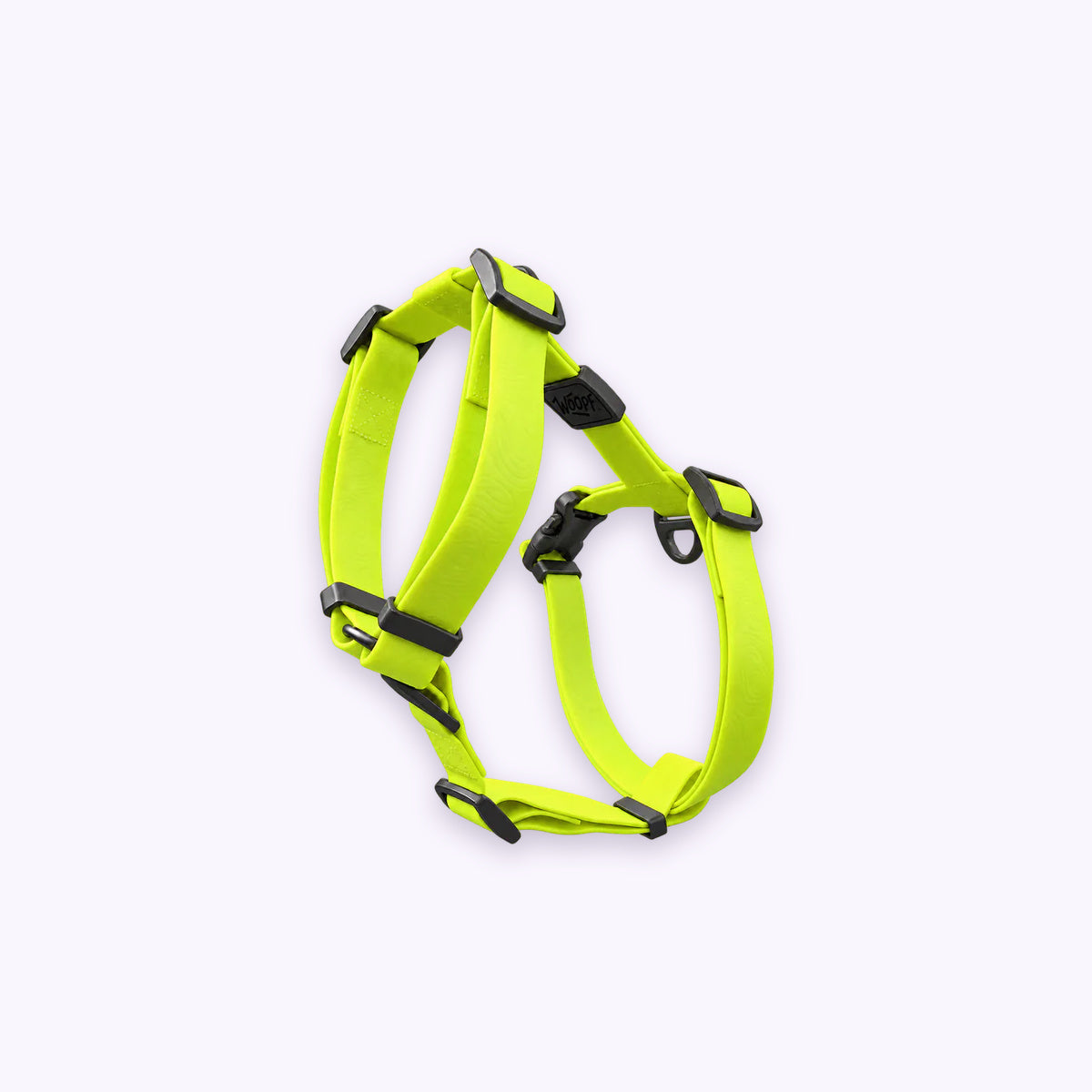 Green | Sealskin Harness: The Green harness on its own on a pale lavender background