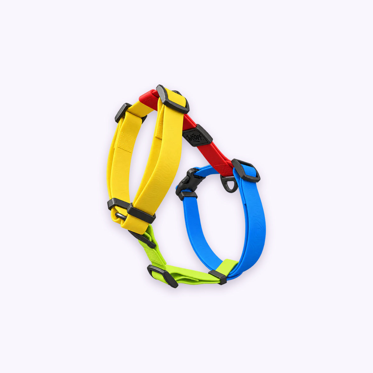 Rainbow | Sealskin Harness: The Rainbow harness on its own on a pale lavender background