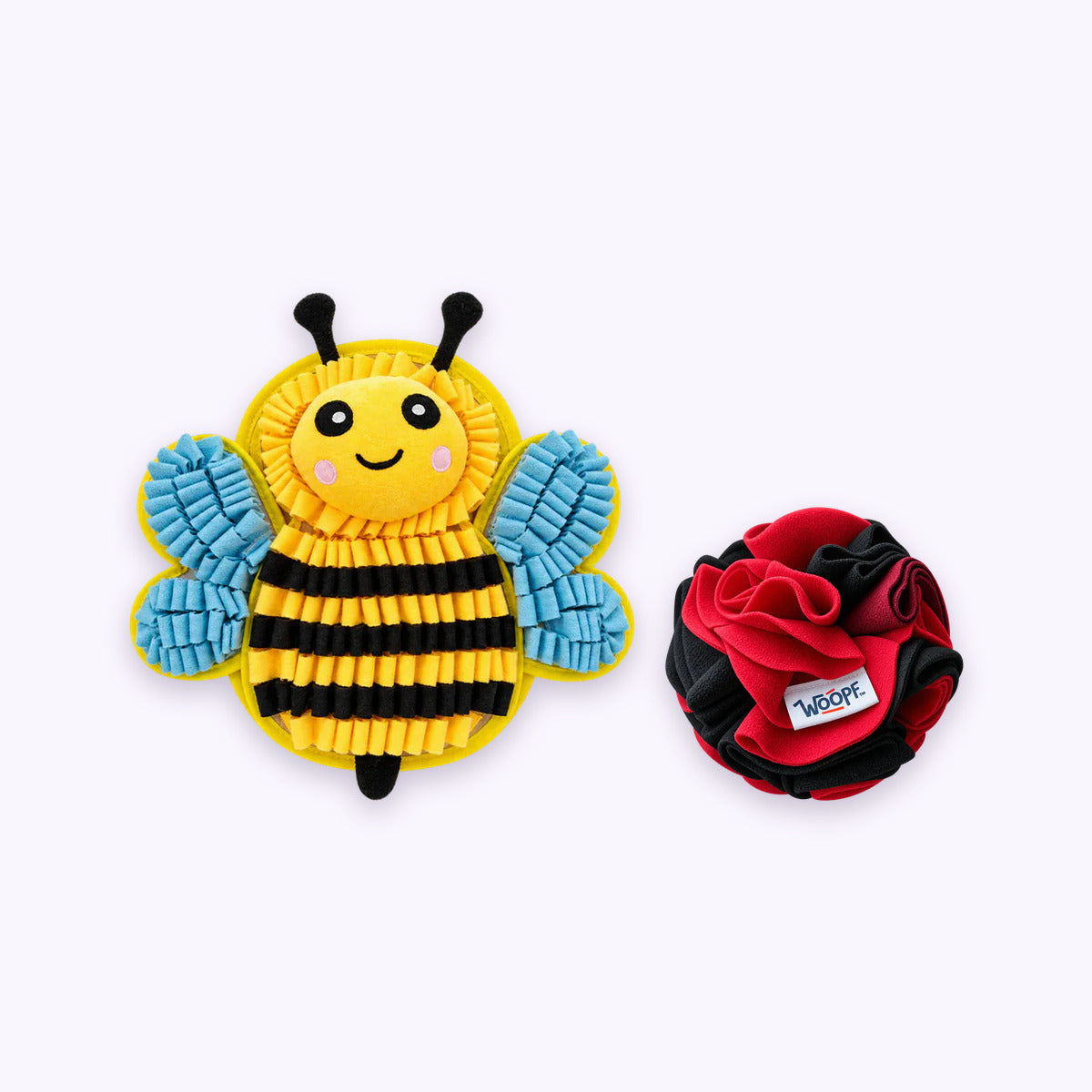 Bumble Bee | Sniff & Snuffle Bundle: The Bumble Bee Snuffle Mat with the Red Snuffle Ball on a pale lavender background