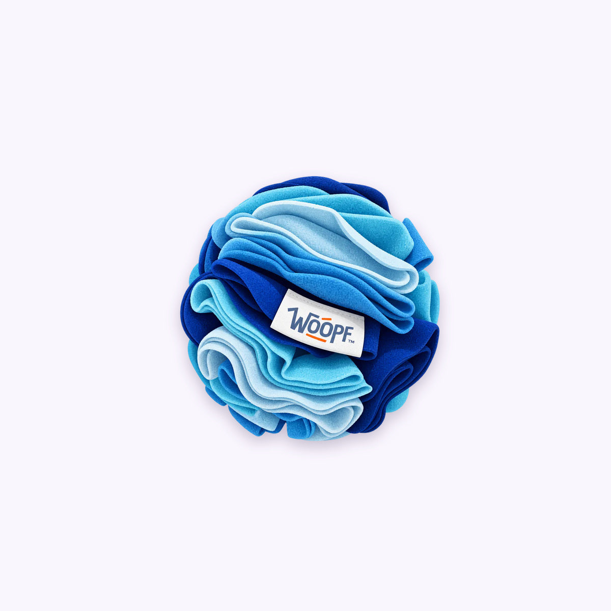Snuffle Ball: The Blue ball on its own on a pale lavender background