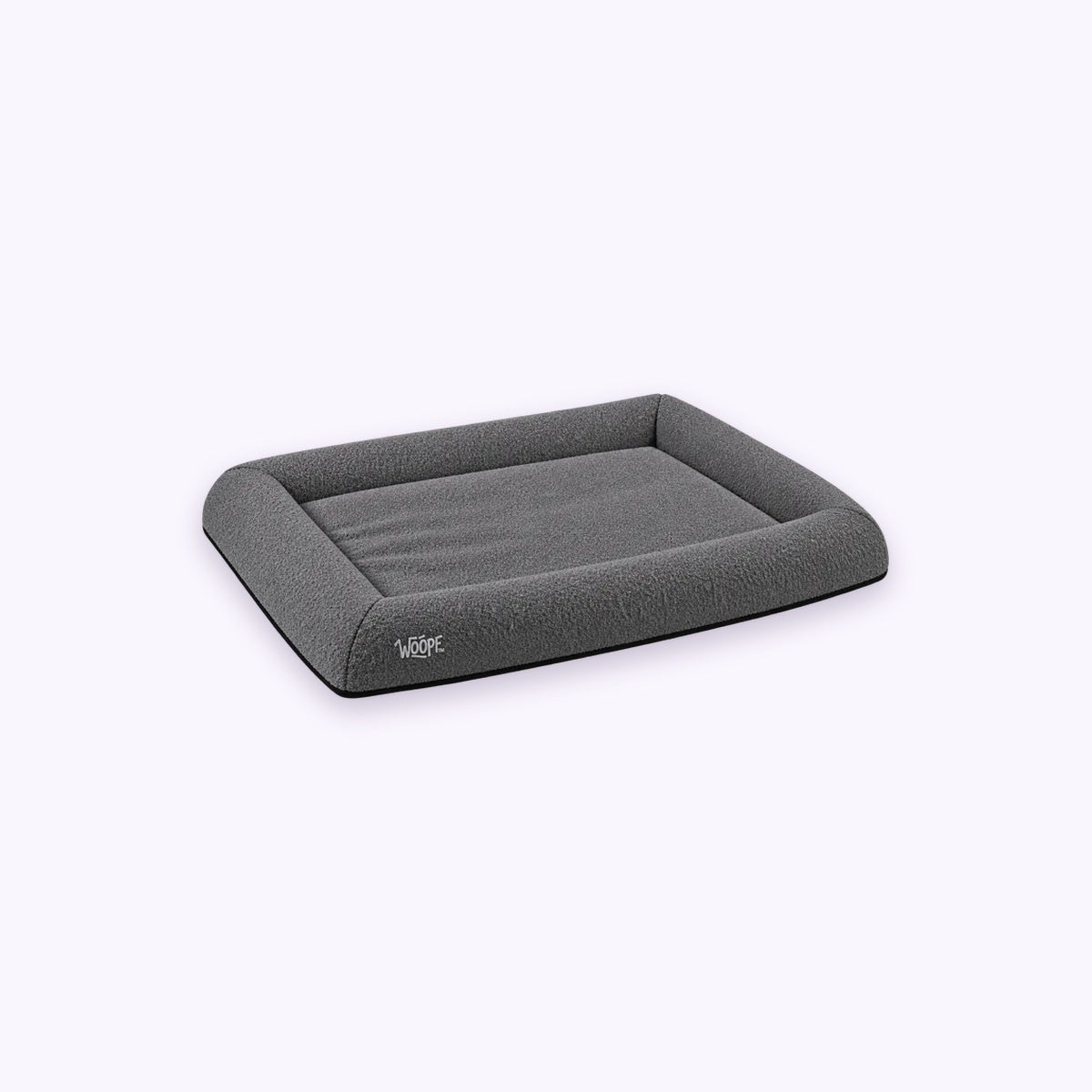 Grey | SNÜZ Orthopedic Bouclé Bed: The Grey bed on its own on a pale lavender background