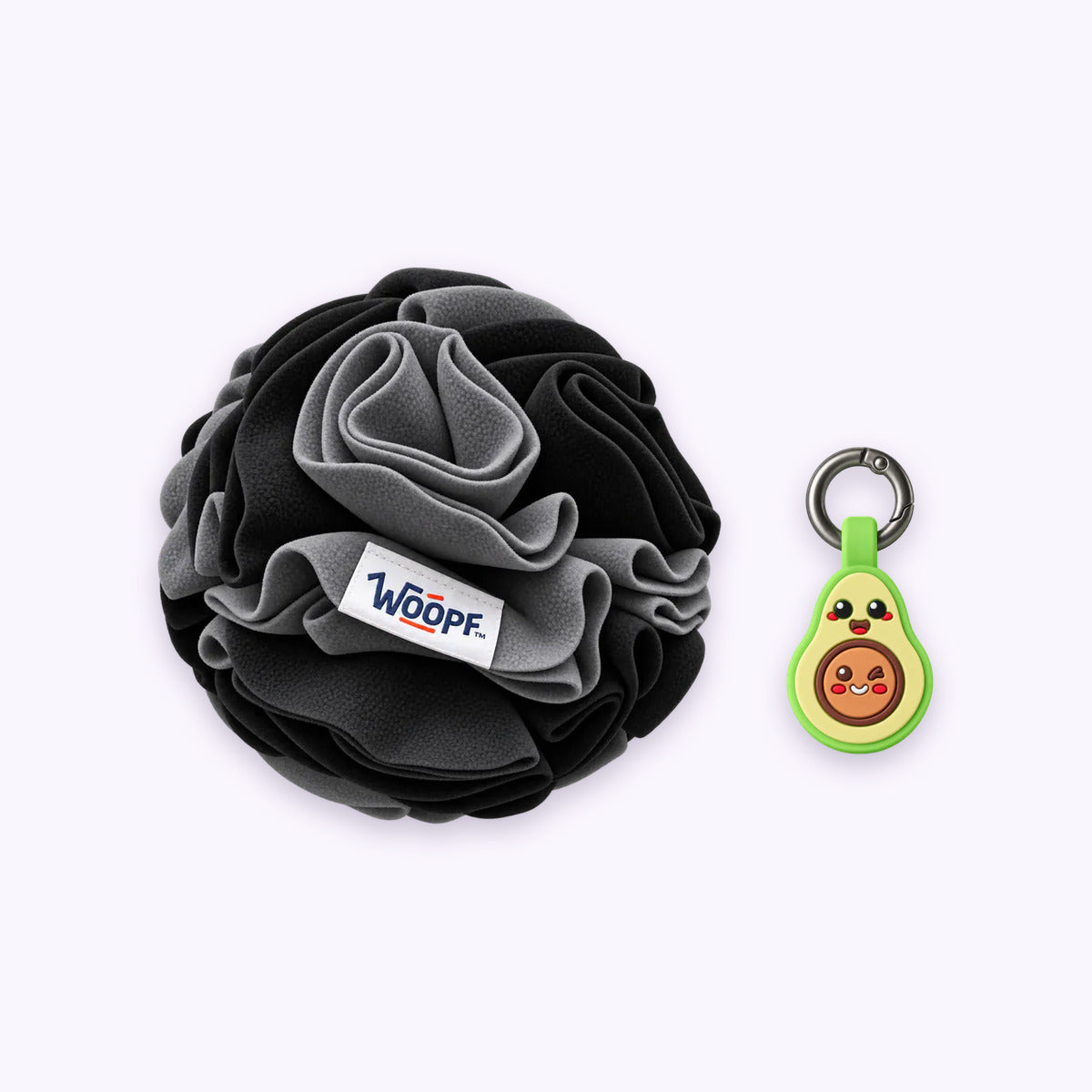 Black | Tag & Sniff Bundle: The Black Snuffle Ball with the Avocado Smart ID Tag on a pale lavender background