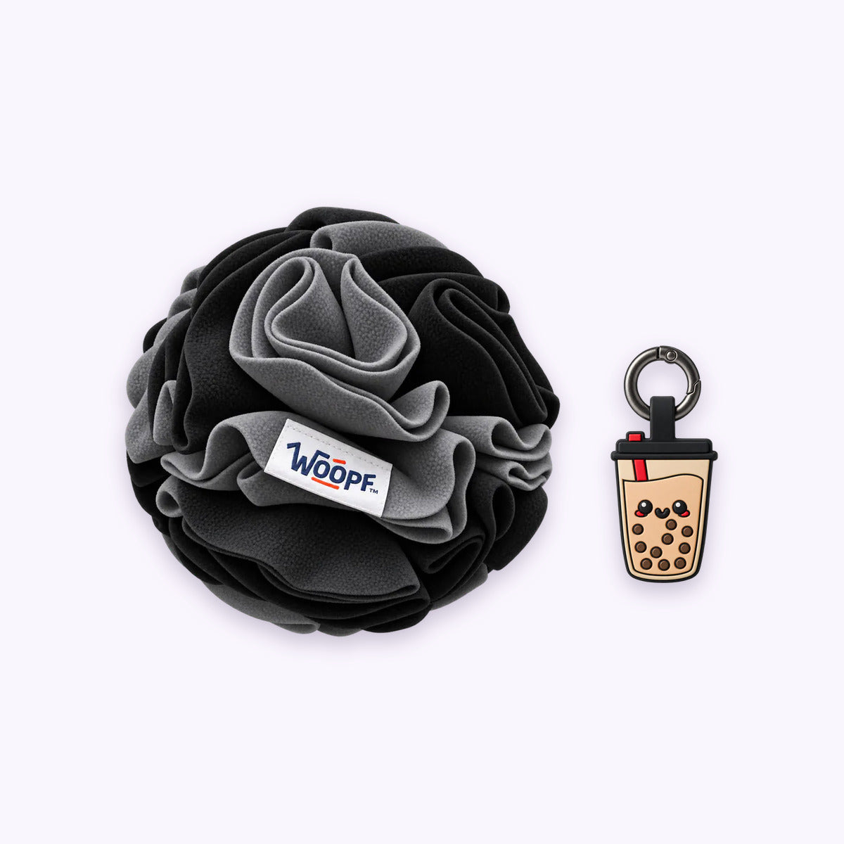 Black | Tag & Sniff Bundle: The Black Snuffle Ball with the Boba Smart ID Tag on a pale lavender background