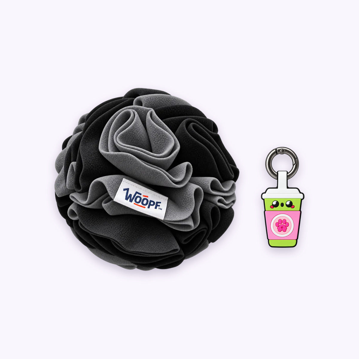 Black | Tag & Sniff Bundle: The Black Snuffle Ball with the Sakura Matcha Smart ID Tag on a pale lavender background
