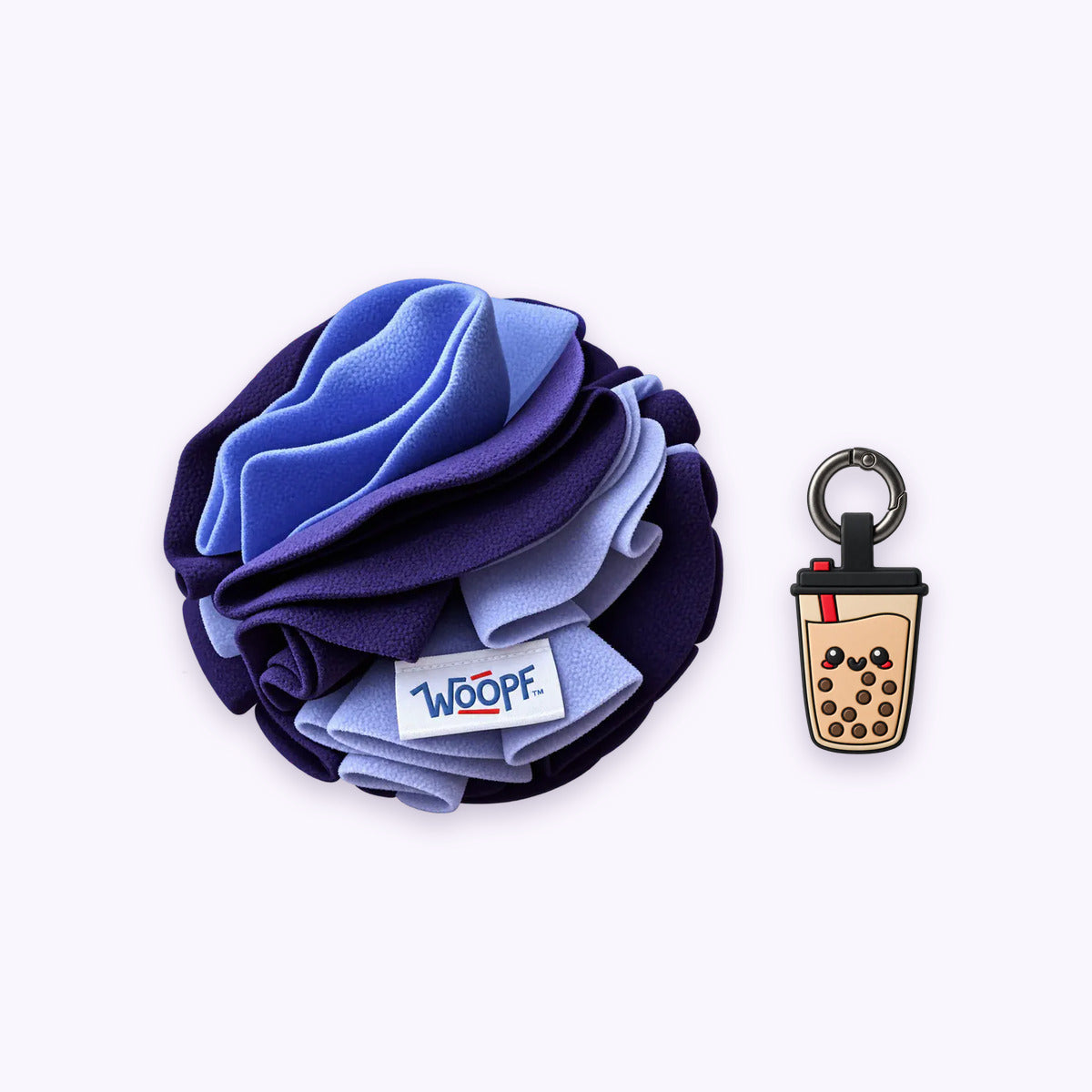 Purple | Tag & Sniff Bundle: The Purple Snuffle Ball with the Boba Smart ID Tag on a pale lavender background