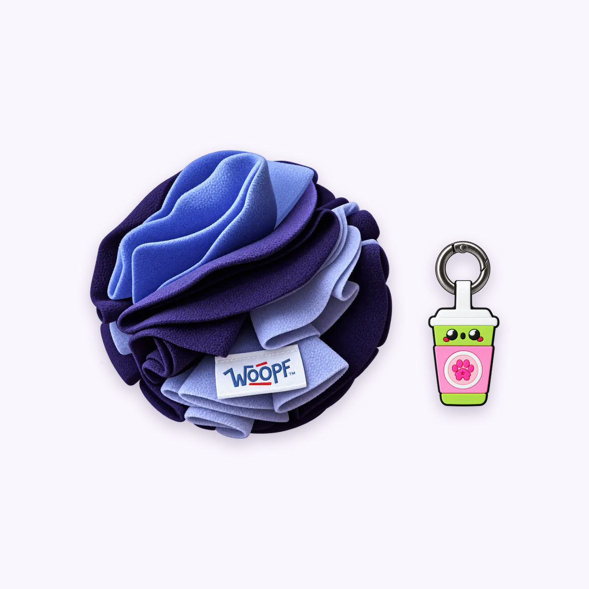 Purple | Tag & Sniff Bundle: The Purple Snuffle Ball with the Sakura Matcha Smart ID Tag on a pale lavender background