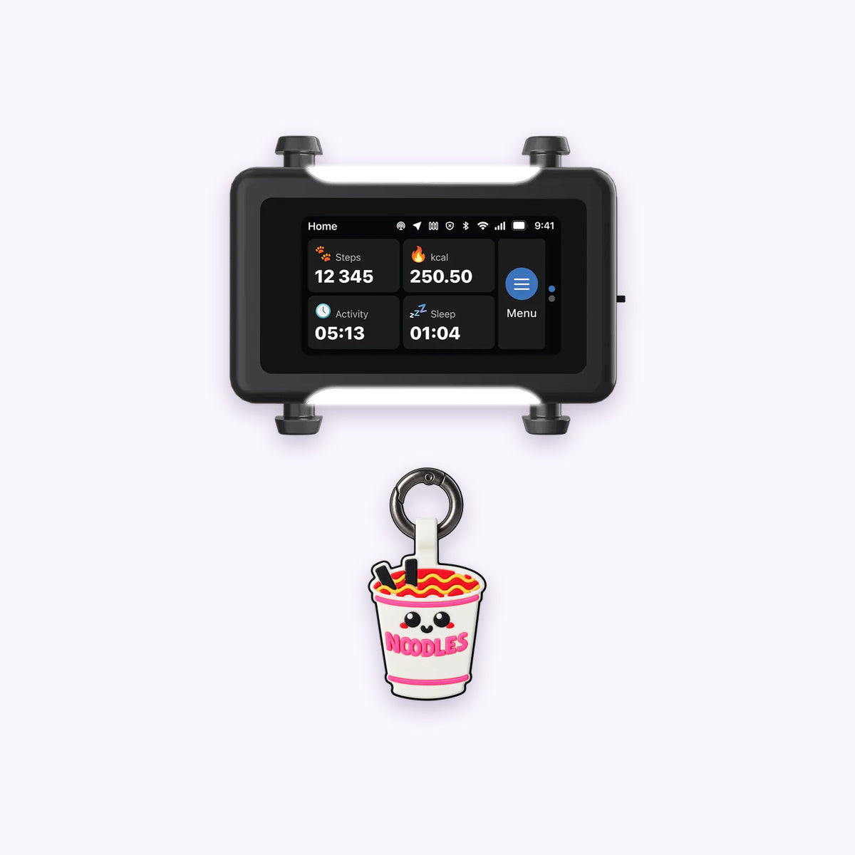 Ramen | Track & Scan Bundle: The Ramen tag with the Black / Gold tracker on a pale lavender background