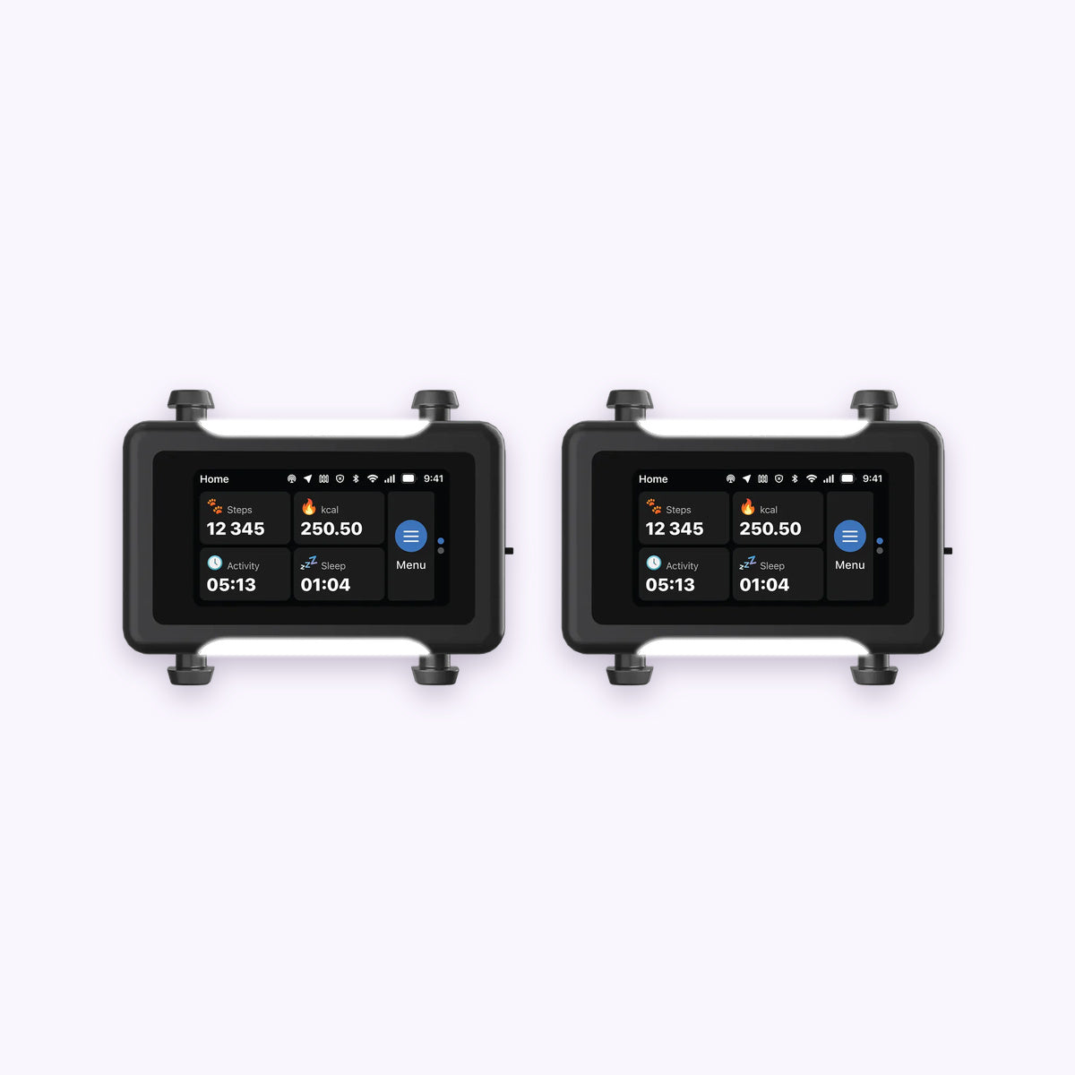 Black / Gold | Two Trackers Bundle: Two Black / Gold trackers side by side on a pale lavender background