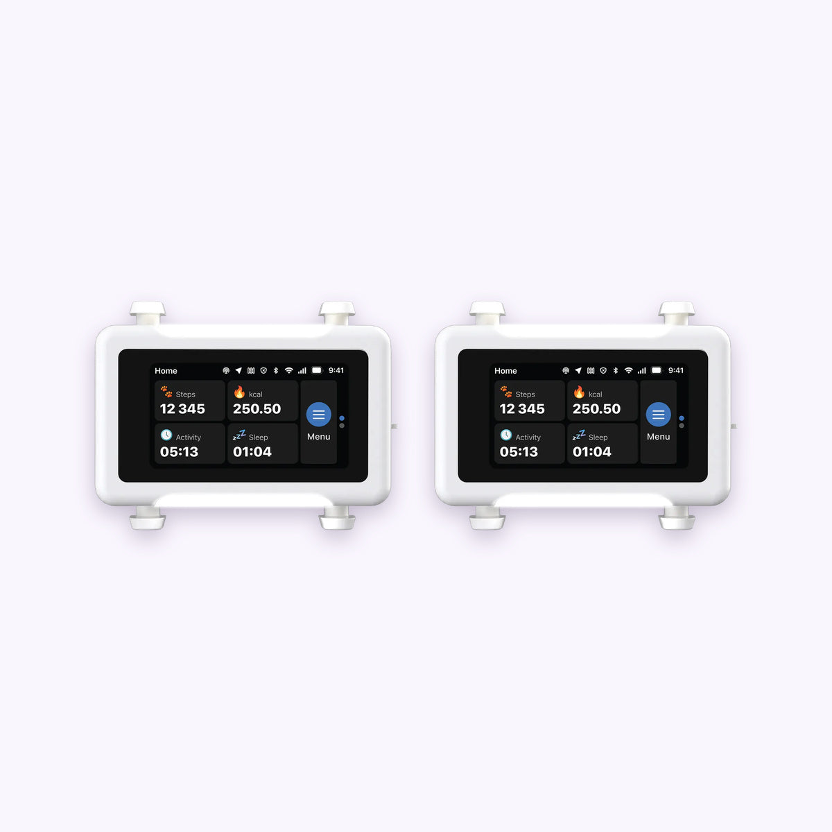 White / Gold | Two Trackers Bundle: Two White / Gold trackers side by side on a pale lavender background