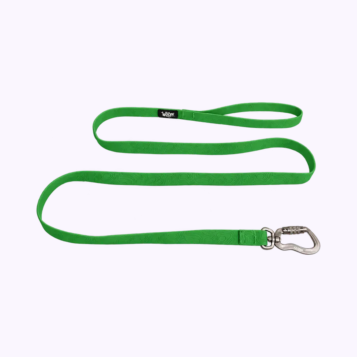 Green | Sealskin Leash: The Green leash on its own on a pale lavender background