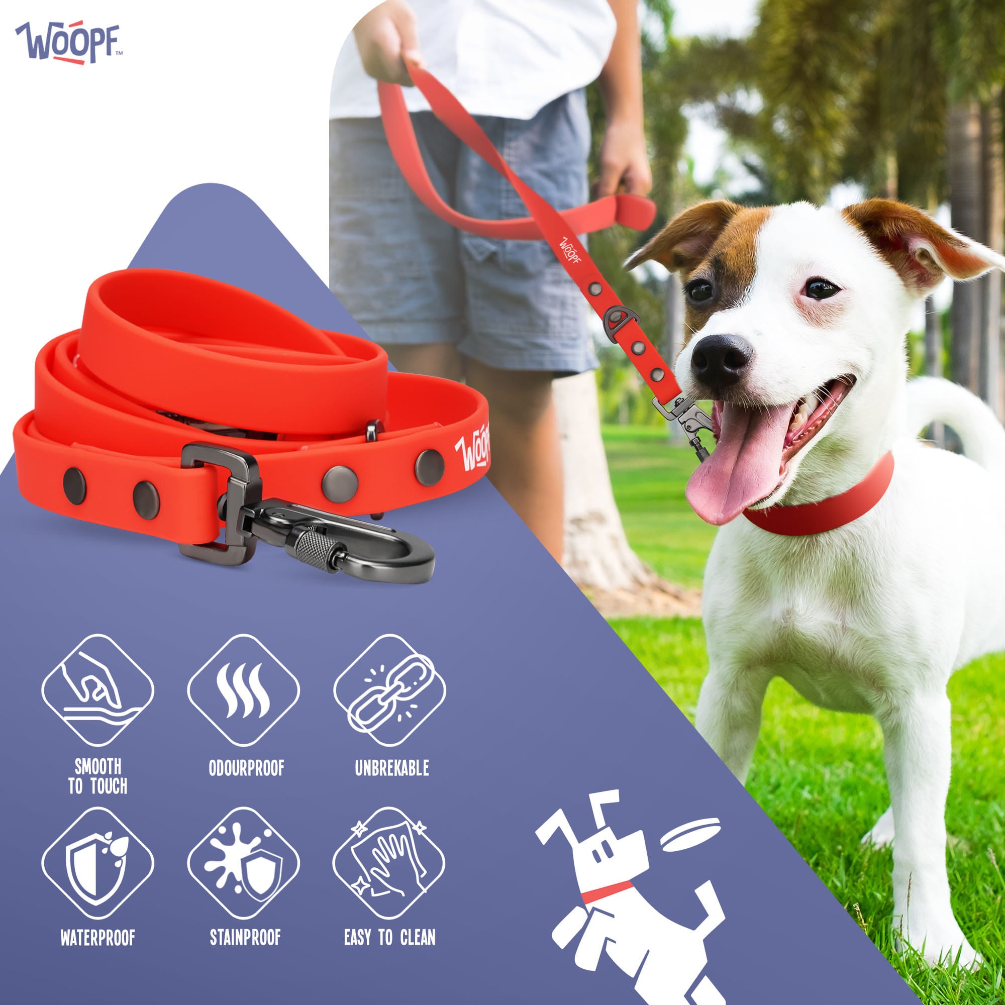 WOOPF Waterproof, All Weather, Strong and Easy to Clean Dog Lead | Small, Medium, and Large Dogs (Coral)