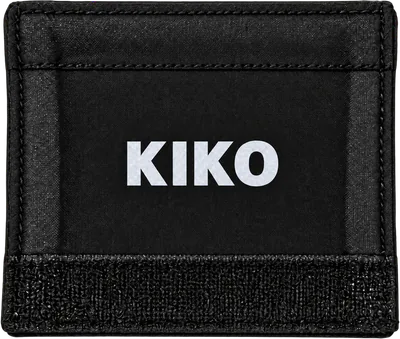 Medium Custom Name Badge printed KIKO in silver on black, open and flat, hook-and-loop strip along the bottom