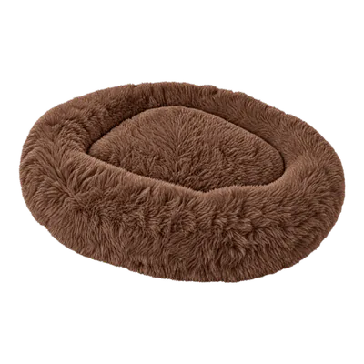 Brown Fluffy Shag Calming Round Bed