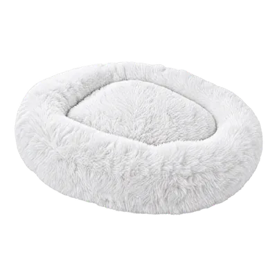 White Fluffy Shag Calming Round Bed