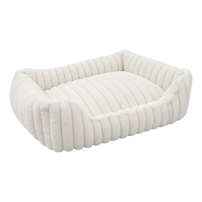 White Furry Corduroy Open Front Rectangle Bed
